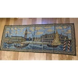 Vintage Venice Italy Gondola Woven Tapestry Rug Runner 70x27 Italian Decor